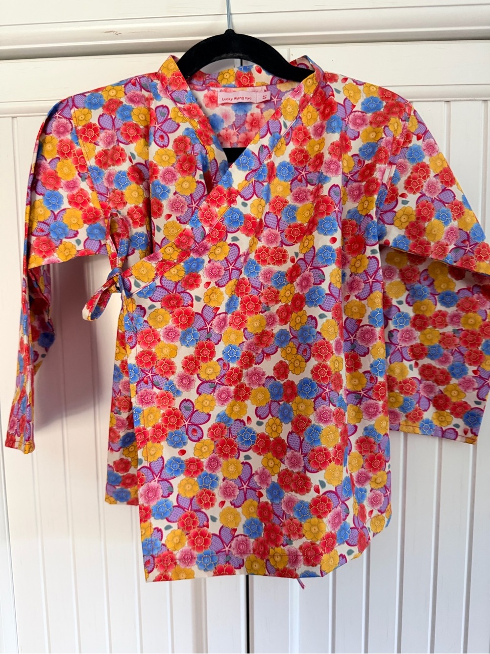 Lucky Wang NYC Floral Wrap Top in Pink, Yellow & Blue